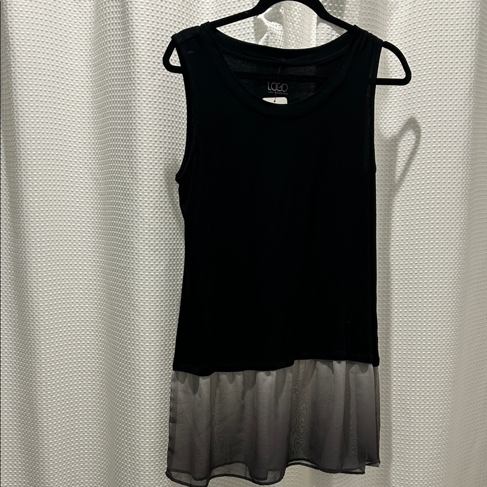 LOGO by Lori Goldstein Black and Sheer Gray Tank Top
